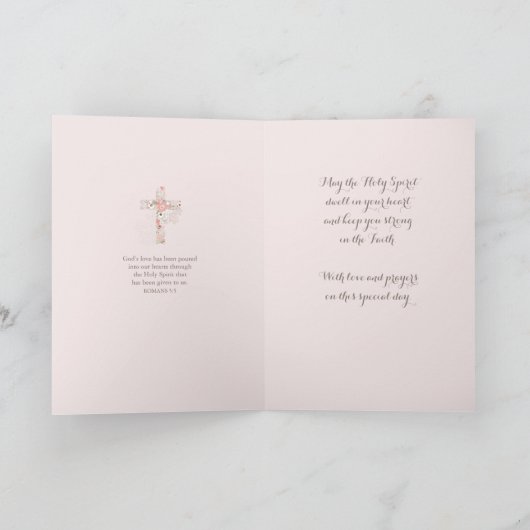 Roze florale voornaam kaart (Binnen)