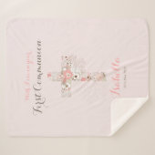 Roze florale voornaam sherpa deken (Voorkant (horizontaal))