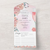 Roze florale vrijgezellenfeesten en prosecco zomer all in one uitnodiging (Binnen)