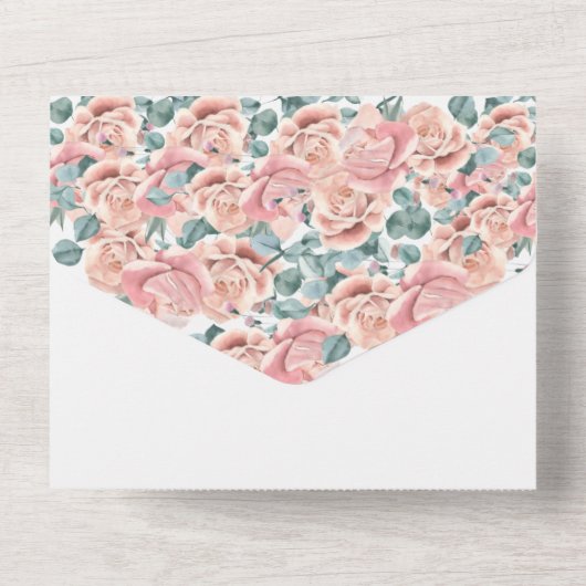 Roze florale vrijgezellenfeesten en prosecco zomer all in one uitnodiging (Achterkant)