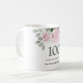 roze Florale vrouwen 100e verjaardag Gift Koffiemok (Voorkant links)