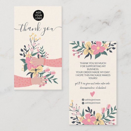 Roze florale wapenschilfers illustratie visitekaartje (Voorkant / Achterkant)