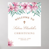 Roze florale waterverf Christening welkomstteken Poster (Voorkant)
