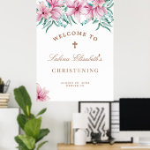Roze florale waterverf Christening welkomstteken Poster (Thuiskantoor)