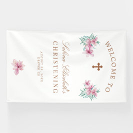 Roze florale waterverf Christening welkomstteken Spandoek