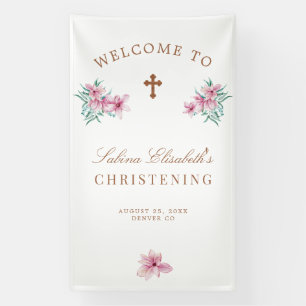 Roze florale waterverf Christening welkomstteken Spandoek