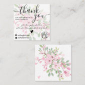 Roze florale waterverf girale bestelling vierkante visitekaartje (Voorkant / Achterkant)