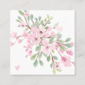 Roze florale waterverf girale bestelling vierkante visitekaartje (Achterkant)