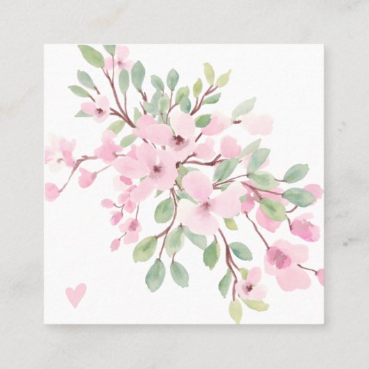 Roze florale waterverf girale bestelling vierkante visitekaartje (Achterkant)