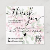 Roze florale waterverf girale bestelling vierkante visitekaartje (Voorkant)