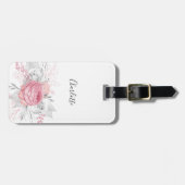 Roze florale zilverfolie witte benaming elegant bagagelabel (Voorkant horizontaal)