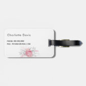 Roze florale zilverfolie witte benaming elegant bagagelabel (Achterkant horizontaal)