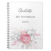 Roze florale zilverfolie witte benaming elegant notitieboek (Voorkant)