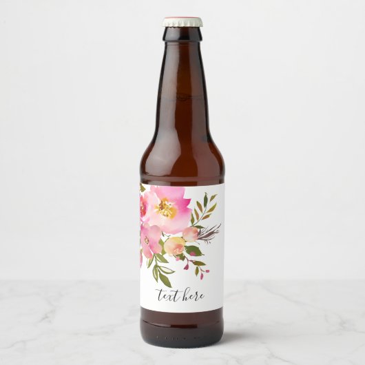 roze florale, zoete, Romantische Waterverf Bloem, Bier Etiket (Voorkant)
