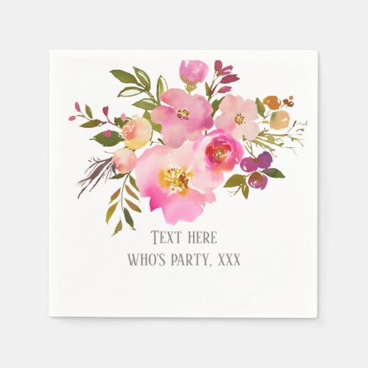 roze florale, zoete, Romantische Waterverf Bloem, Servet (Voorkant)