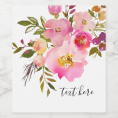 roze florale, zoete, Romantische Waterverf Bloem, Wijn Etiket (Enkel label)
