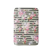  roze florale zwarte strepen patroon badmat (Voorkant Verticaal)