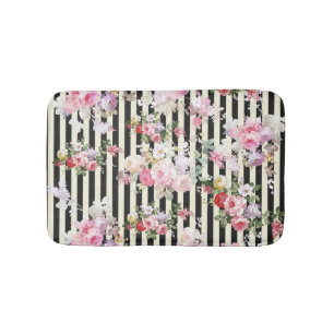  roze florale zwarte strepen patroon badmat
