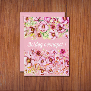 Roze floralen - Hongaarse naamdag Briefkaart