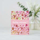 Roze floralen - Hongaarse naamdag Briefkaart (Staand voorkant)