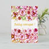 Roze floralen - Hongaarse naamdag Folie Feestdagenkaart (Staand Voorkant)