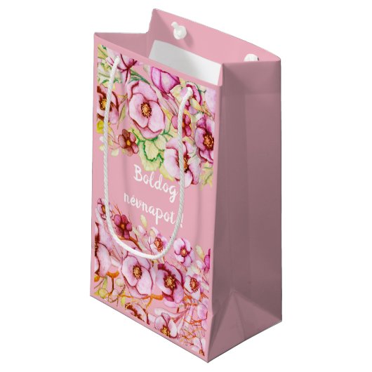 Roze floralen - Hongaarse naamdag Klein Cadeauzakje (Voorkant Gekanteld)