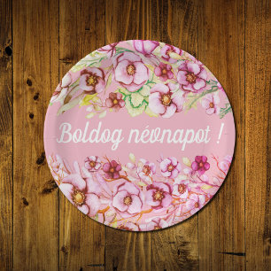 Roze floralen - Hongaarse naamdag Papieren Bordje