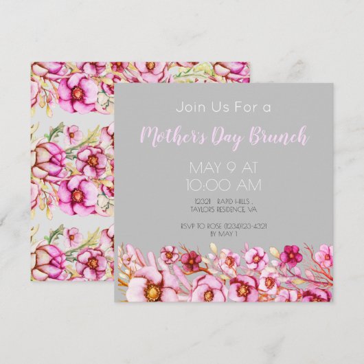 Roze floralen - Moederdag Brunch (Voorkant / Achterkant)