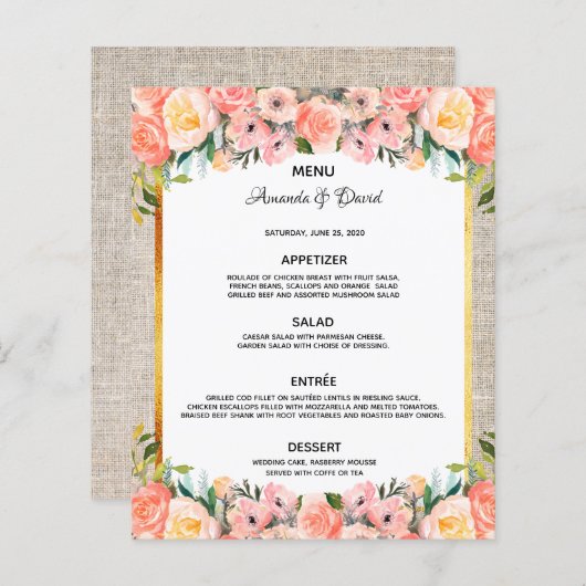 Roze floralen van het Menu van de weddenschap brab (Voorkant / Achterkant)