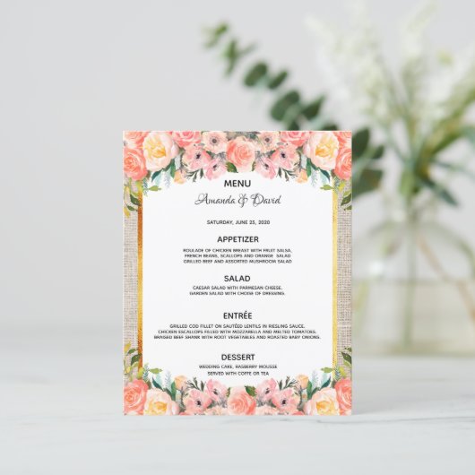 Roze floralen van het Menu van de weddenschap brab (Staand voorkant)