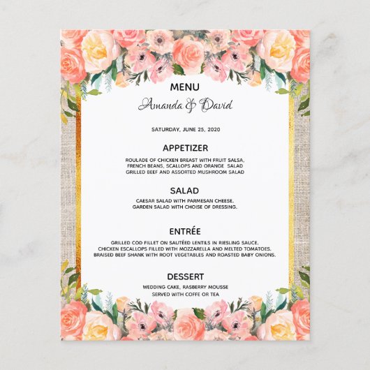 Roze floralen van het Menu van de weddenschap brab (Voorkant)