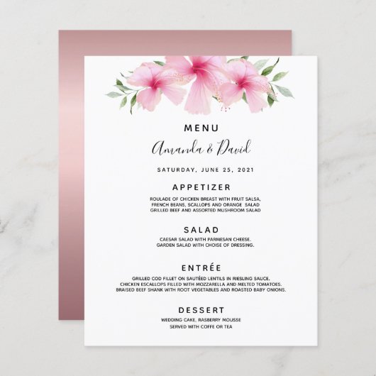 Roze floralen van het Menu Weddenschap (Voorkant / Achterkant)