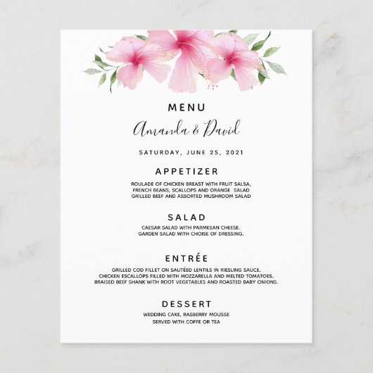 Roze floralen van het Menu Weddenschap (Voorkant)