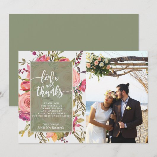 roze floralen voor liefde en bedankt (Voorkant / Achterkant)