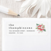 Roze Florals Berries Naam Terugkeeradres Kerstmis Etiket (Insitu)