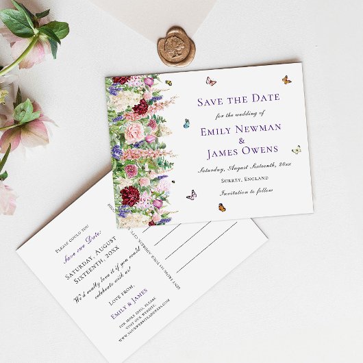 Roze Florals en Butterflies | Weddenschap Save the Aankondigingskaart