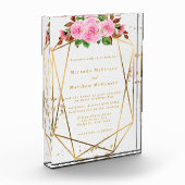 Roze Florals Geometrische keepaardbruiloft nodigt  Fotoblokken (Links)