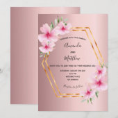 Roze florals goud geometrische bruiloft kaart (Voorkant / Achterkant)