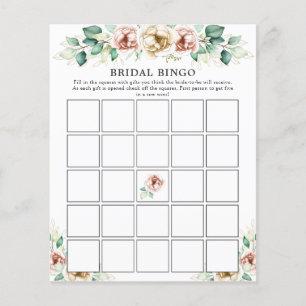 Roze Florals Greenery Vrijgezellenfeest Bingo Game