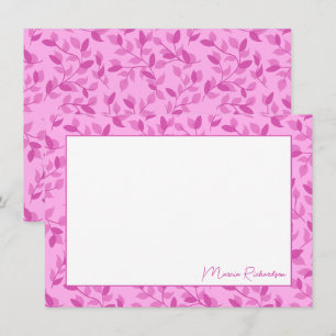 roze Florals Moderne Manuscript Aangepast Notitiekaartje