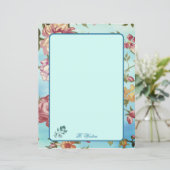 Roze Florals op Blauw Gepersonaliseerd (Staand voorkant)