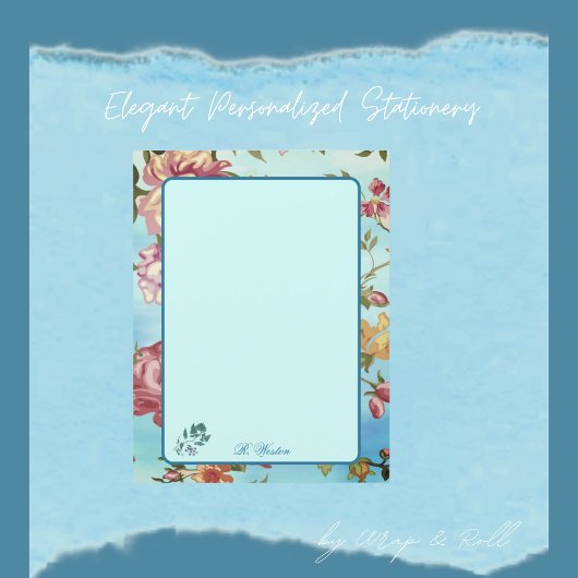 Roze Florals op Blauw Gepersonaliseerd