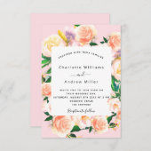 Roze florals roos gouden bruiloft kaart (Voorkant / Achterkant)