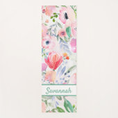 Roze florals roos gouden witte naam yogamat (Voorkant)