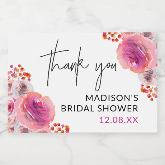 Roze Florals Vrijgezellenfeest Hartelijk dank Sparkling Wijnetiket (Enkel label)