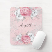 Roze florals zilver monogram script muismat (Met muis)