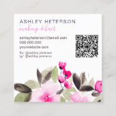 roze florchic qr code logo hair make - up vierkante visitekaartje (Achterkant)