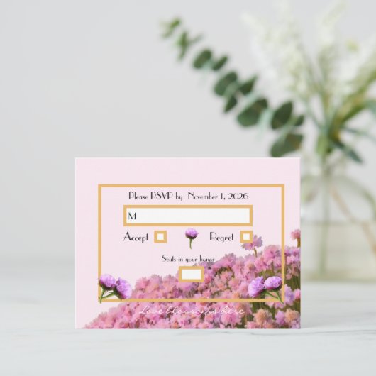 Roze floreel en goud RSVP Briefkaart (Staand voorkant)