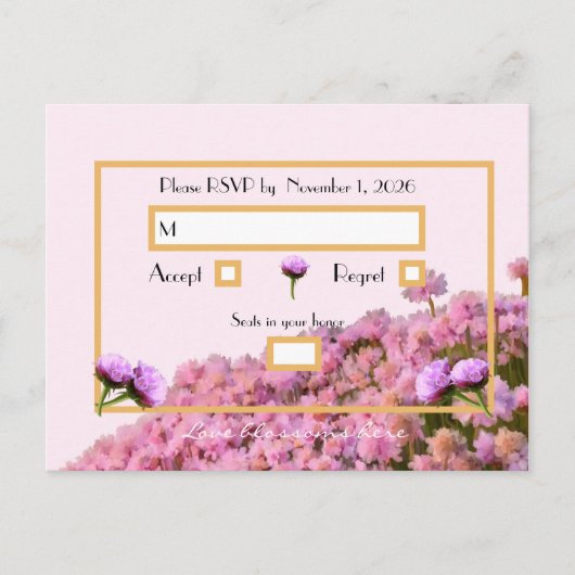 Roze floreel en goud RSVP Briefkaart (Voorkant)