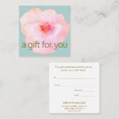 Roze Florence-Waterverf Cadeaubon Vierkante Visitekaartje (Voorkant / Achterkant)